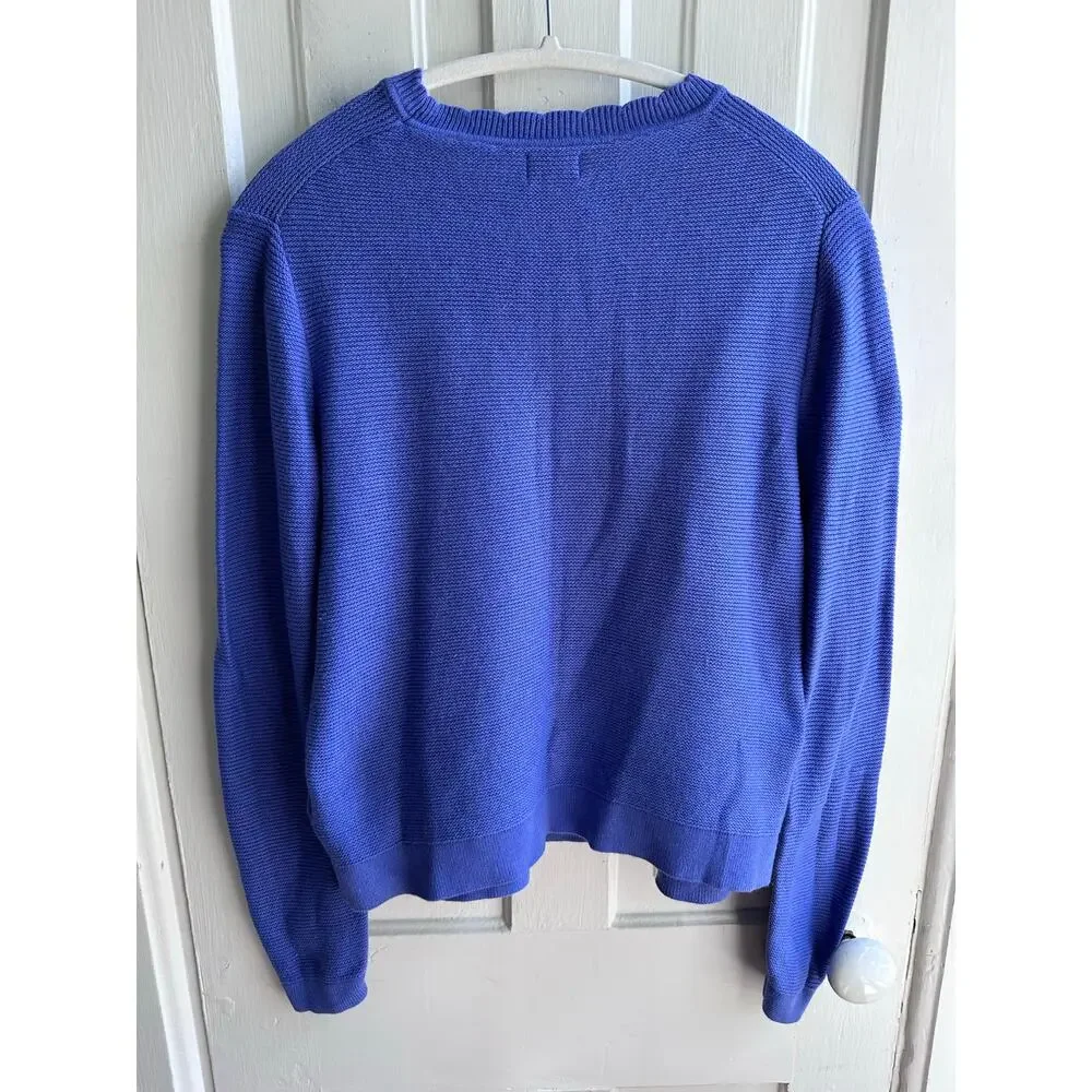 J.Crew Textured Knit Sweater Blue Scalloped Collar Pullover Size Small